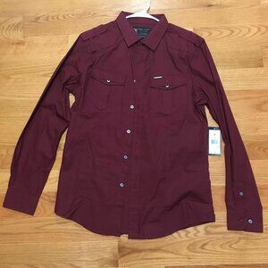 Marc Echo Cut And Sew longsleeve button down in burgundy, Medium, NWT